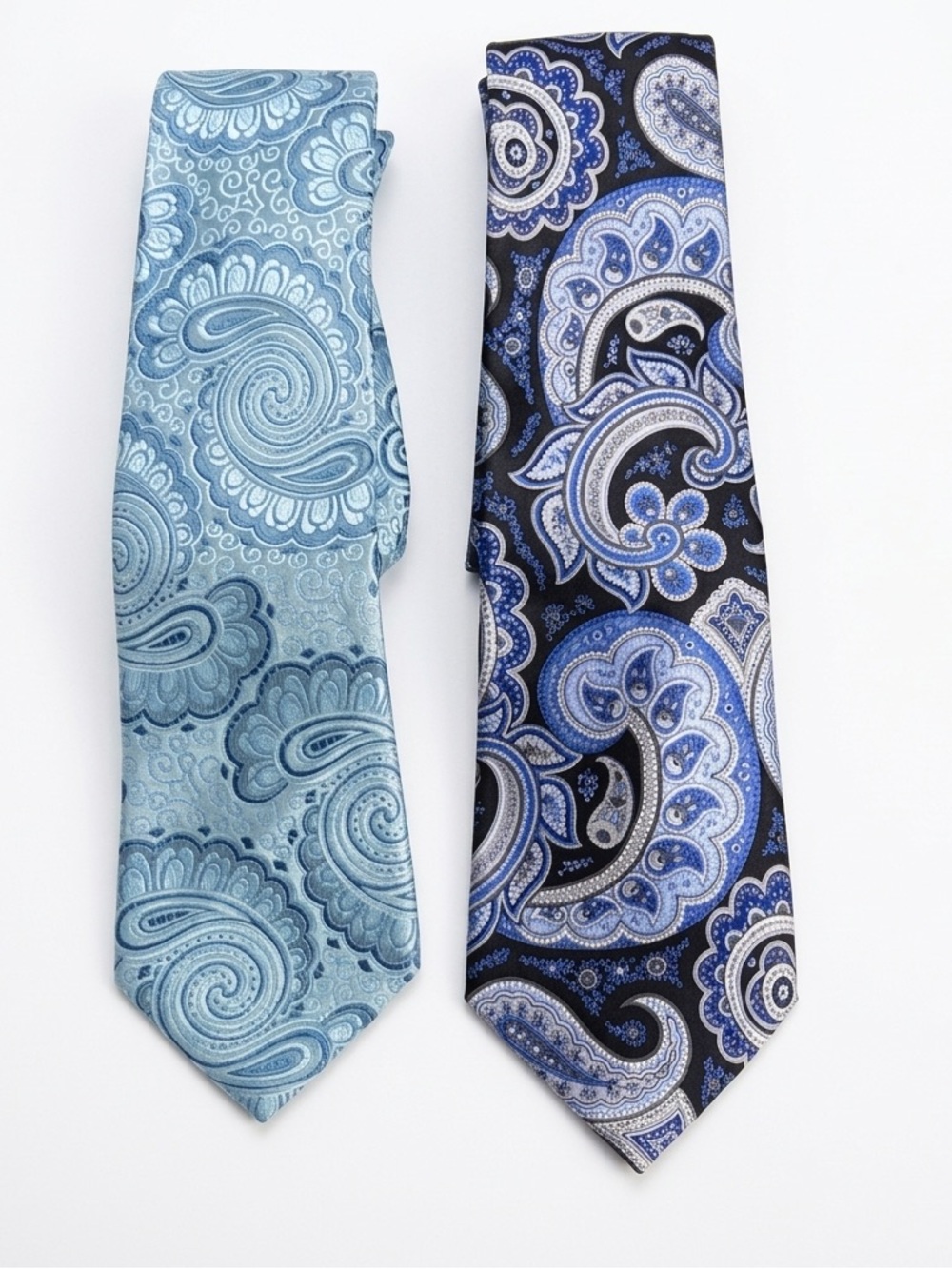 Countess Mara 100% Silk Paisley Ties Set - Light Blue and Navy